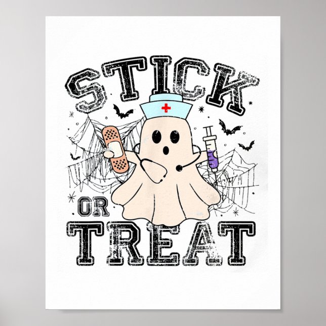 Poster Enfermeira Fantasma De Halloween De Stick Ou Trata (Frente)