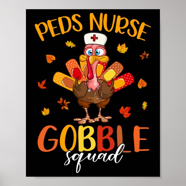 Poster Enfermeira Gobble Squad Turquia Pergrim Ação de Gr (Frente)