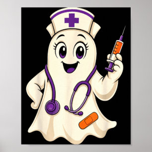 Poster Enfermeira Halloween Cute Fantasma Estetoscópio Se