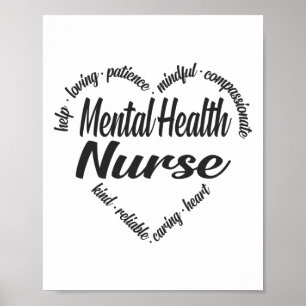 Poster Enfermeira Mental Nuvem de Palavras Cardíacas