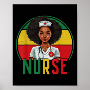 Poster Enfermeira Negra Engraçada Melanin Pride Vintage B