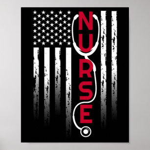 Poster Enfermeira Patriótica Com Estetoscópio De Bandeira