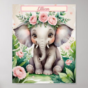 Poster Enfermeira Personalizada Aquarela Elefante Para Be