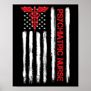 Poster Enfermeira Psiquiátrica Flag American RN Mental He
