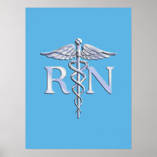 Póster Enfermeira Registrada RN Prata Tal Como Caduceus B