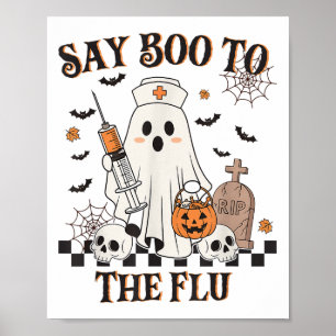 Poster Enfermeira Retro Ghost Halloween Vacina Diz Boo À