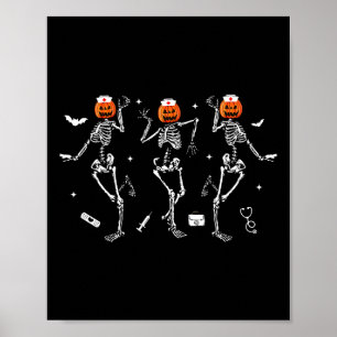 Poster Enfermeira Skeleton Dançando Halloween Pessoal de