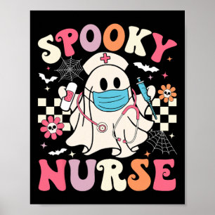Poster Enfermeira Spooky Ghost Halloween Cute Groovy Enfe