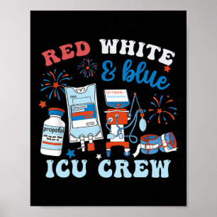 Poster Enfermeira Vermelha Azul Icu Enfermeiro 4 de julho
