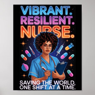 Poster Enfermeira vibrante e resiliente salvando o mundo