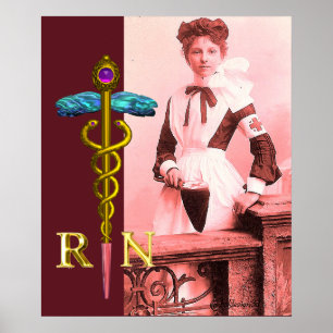 Poster ENFERMEIRA VINTAGE e Emblema Caduceu de Ouro NR
