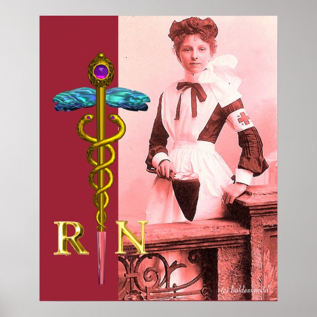 Poster ENFERMEIRA VINTAGE e Emblema Caduceu de Ouro NR (Frente)