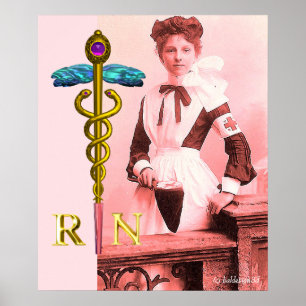 Poster ENFERMEIRA VINTAGE e Emblema Caduceu de Ouro NR