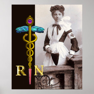 Póster ENFERMEIRA VINTAGE e Emblema Caduceu de Ouro NR