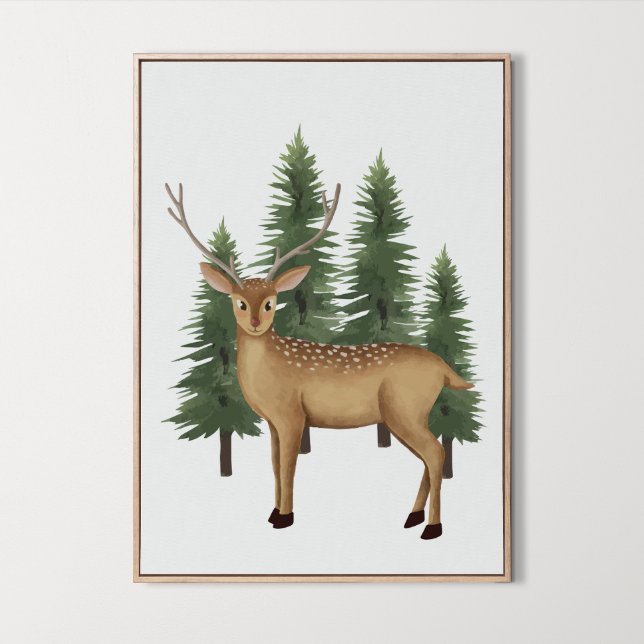 Poster Enfermeiro-Cento, Woodland Animal Wall Art Decor (Cute Nursery Woodland Animal Wall Art Deco, deer, forest, tree)