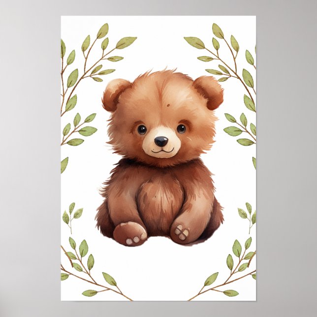 Poster Enfermeiro De Animais Da Floresta De Urso Verde (Frente)