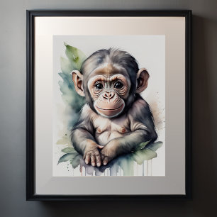 Poster Enfermeiro de Chimpanzé de Pintura em Água 5:4