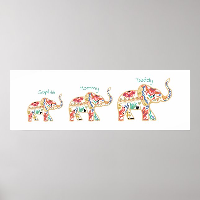 Poster Enfermeiro de Elefante Decorativo Floral Elegante (Frente)