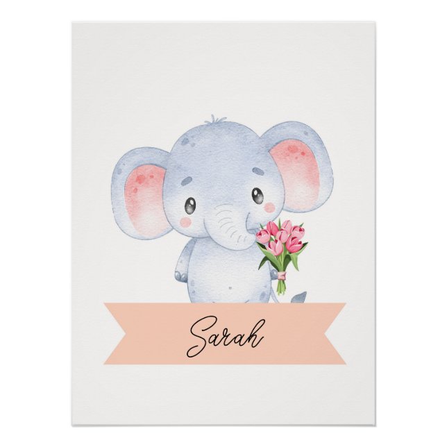 Póster Enfermeiro de elefantes fofo personalizado (Frente)