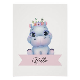 Póster Enfermeiro de hipopótamo fofo personalizado