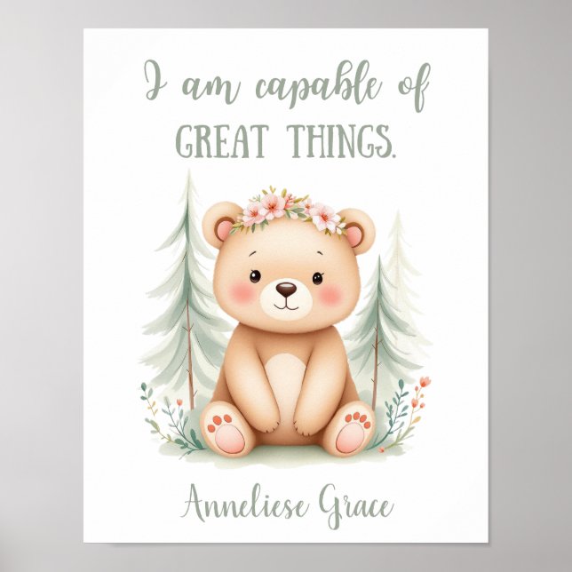 Poster Enfermeiro de Madeira do Urso Feminino com Aquarel (Frente)