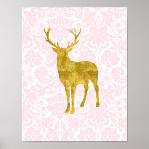 Póster Enfermeiro Decor Dourado Deer Girly Pink Damask