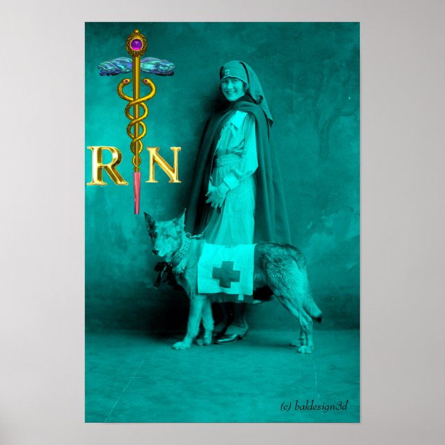 Poster ENFERMEIRO E RESGATE DOG/Dourado Caduceus RN Emble (Frente)
