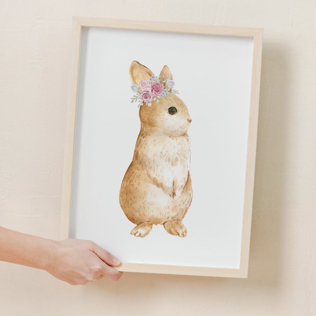 Poster Enfermeiro Floral de Pequeno Coelho Bonito (Cute Little Bunny Floral Woodland Nursery Decor)