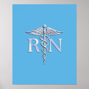 Poster Enfermeiro Registrado RN Caduceus no Baby Blue