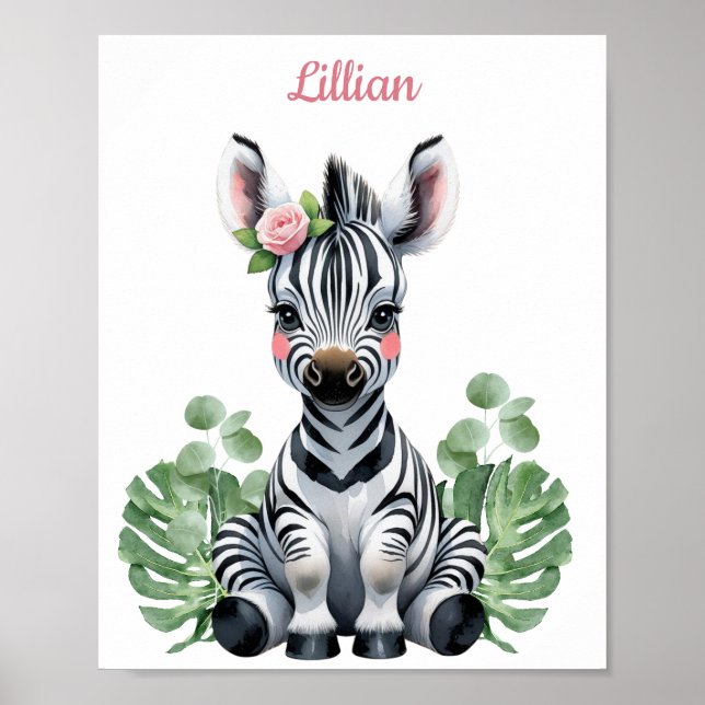 Poster Enfermeiro Zebra Safari da Menina Personalizada (Frente)