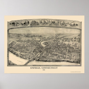 Poster Enfield, mapa panorâmico do CT - 1908
