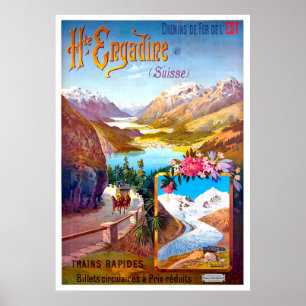 Poster Engadin, Suiça, paisagem e estrada de montanha