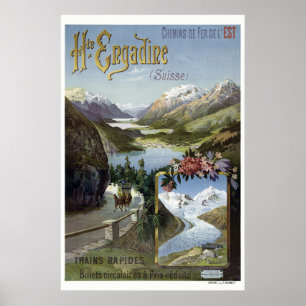 Poster Engadin Suiça Railroad Vintage