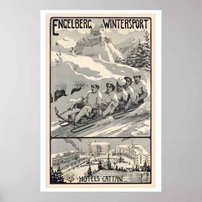 Poster Engelberg Hotels Cattani Winter Sport Switzerland (Frente)