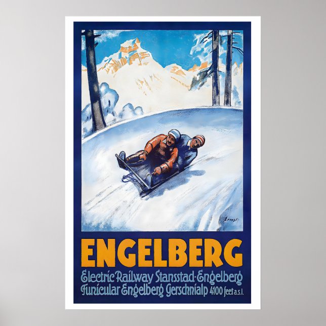 Poster Engelberg Switzerland Winter Sport Vintage Ski (Frente)