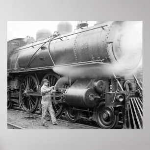 Poster Engenheiro que lubrifica Locomotiva, 1904. Foto do