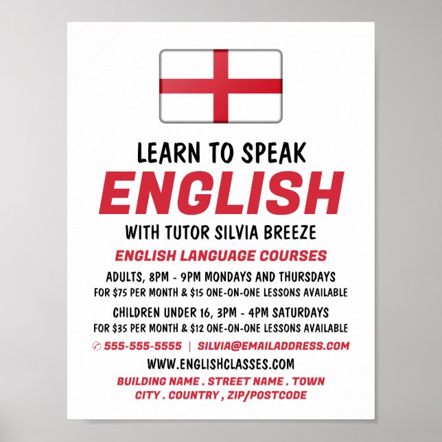 Poster England Flag, English Language Course Advertising (Frente)