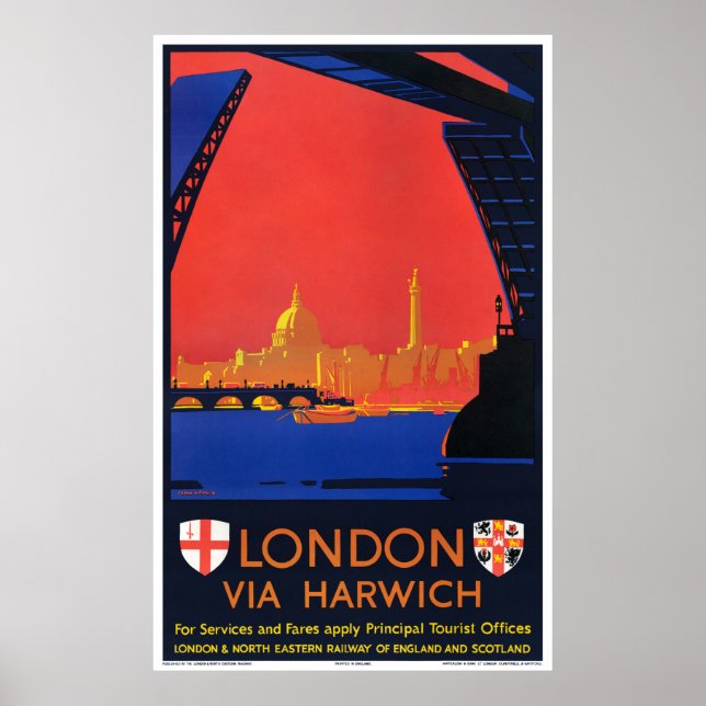 Poster England London Viagens vintage Restaurado (Frente)