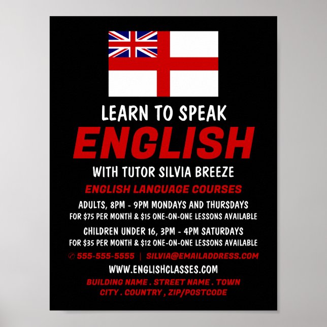 Poster England UK Flag, English Language Course Advert (Frente)