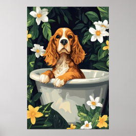 Poster English Cocker Spaniel In Bathtub Poster, Funny