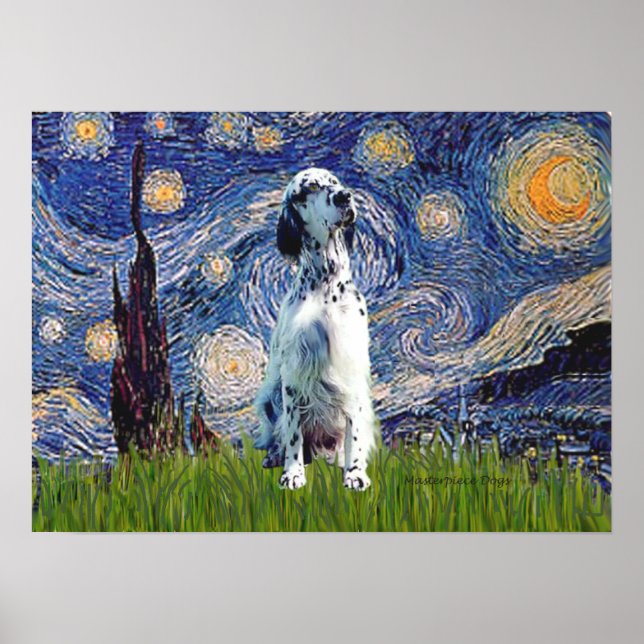 Poster English Setter (BW) - Noite Estrelada (Frente)