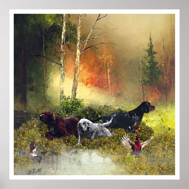Poster English Setter, caça de pássaros (Frente)
