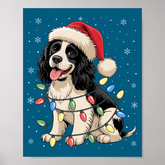 Poster English Springer Spaniel Dog Christmas Tree Lights (Frente)