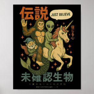 Poster Engraçada Alienígena Bigfoot Unicórnio Arte Japone