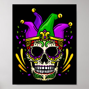 Poster Engraçada Crânio Mardi Gras, Roupa Homens Que Vêm
