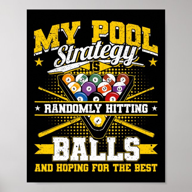 Poster Engraçada Estratégia de Piscina Billiard Atacando  (Frente)