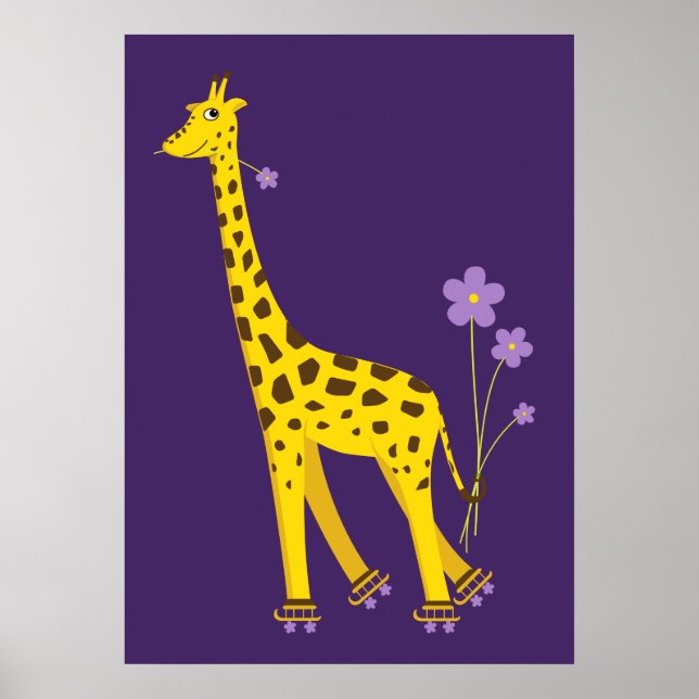 Póster Engraçada Girafa Roller Caçando Crianças (Frente)