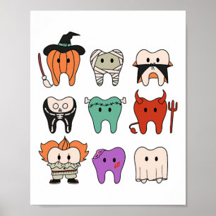 Poster Engraçada Higiene Dental Monstros Dentes Hal