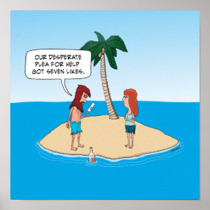 Poster Engraçada mensagem da ilha do deserto em uma garra
