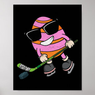 Poster Engraçada Páscoa De Ovo Jogando Hóquei No Gelo Bo
